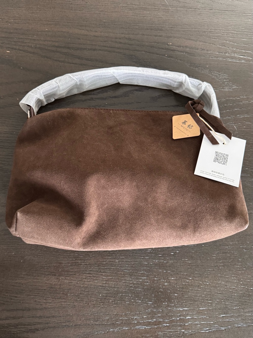 Hobo Brown Faux Suede Shoulder Bag with Top Handle - Picture 2 of 4